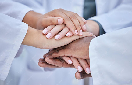 Hands together in support