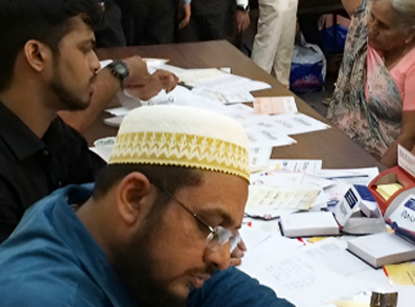Volunteer filling forms